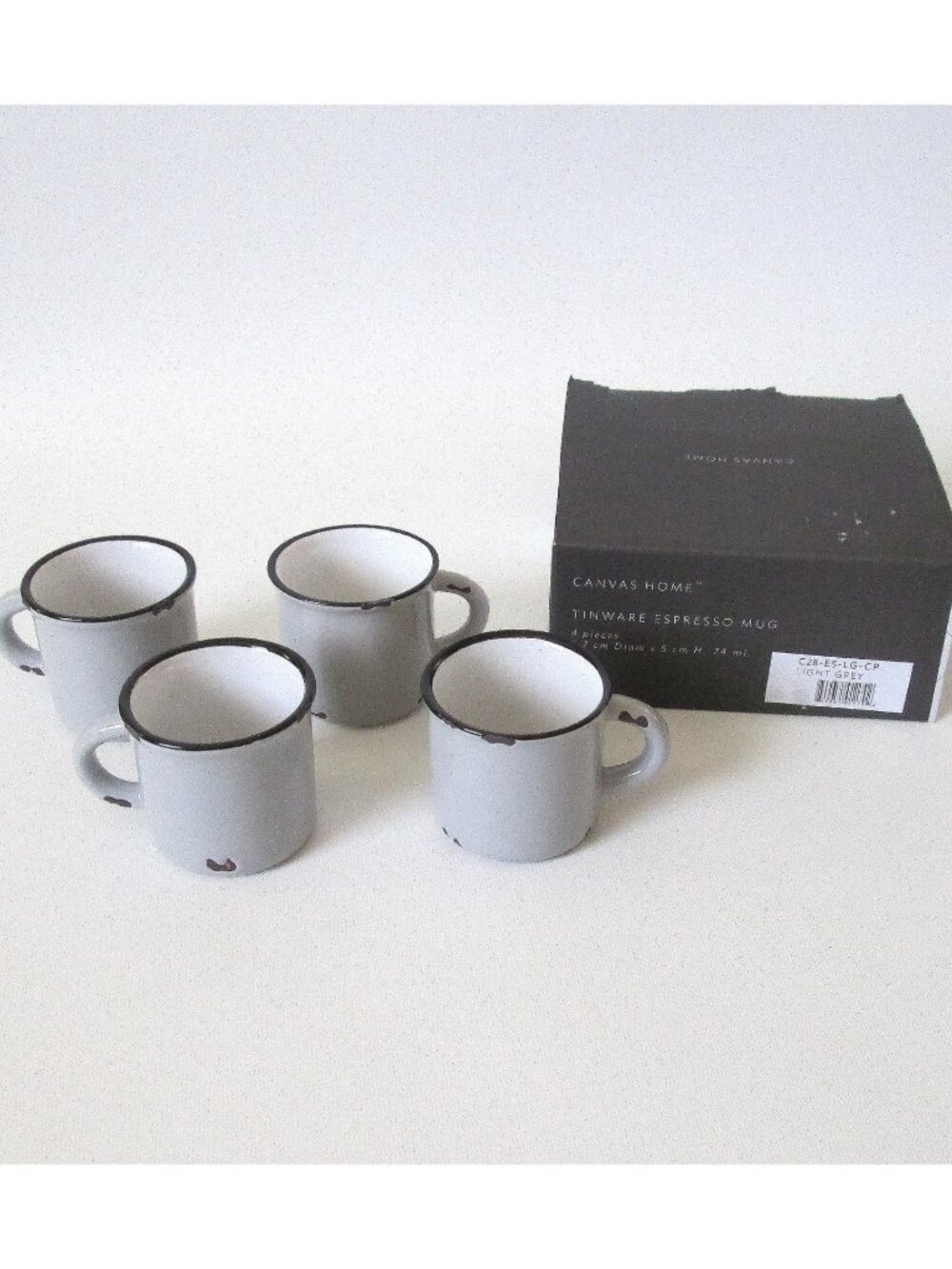 Canvas Home Tinware Espresso Mug Set 4 Cups Rustic Distressed Style With Box